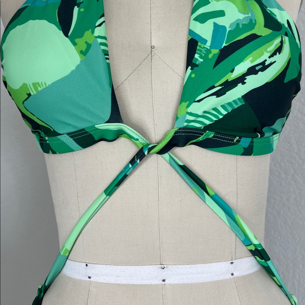 ASOS Candypants Tropical Monstera Leaf Halter Cheeky X Cross Strap Swimsuit Bath - Picture 3 of 9